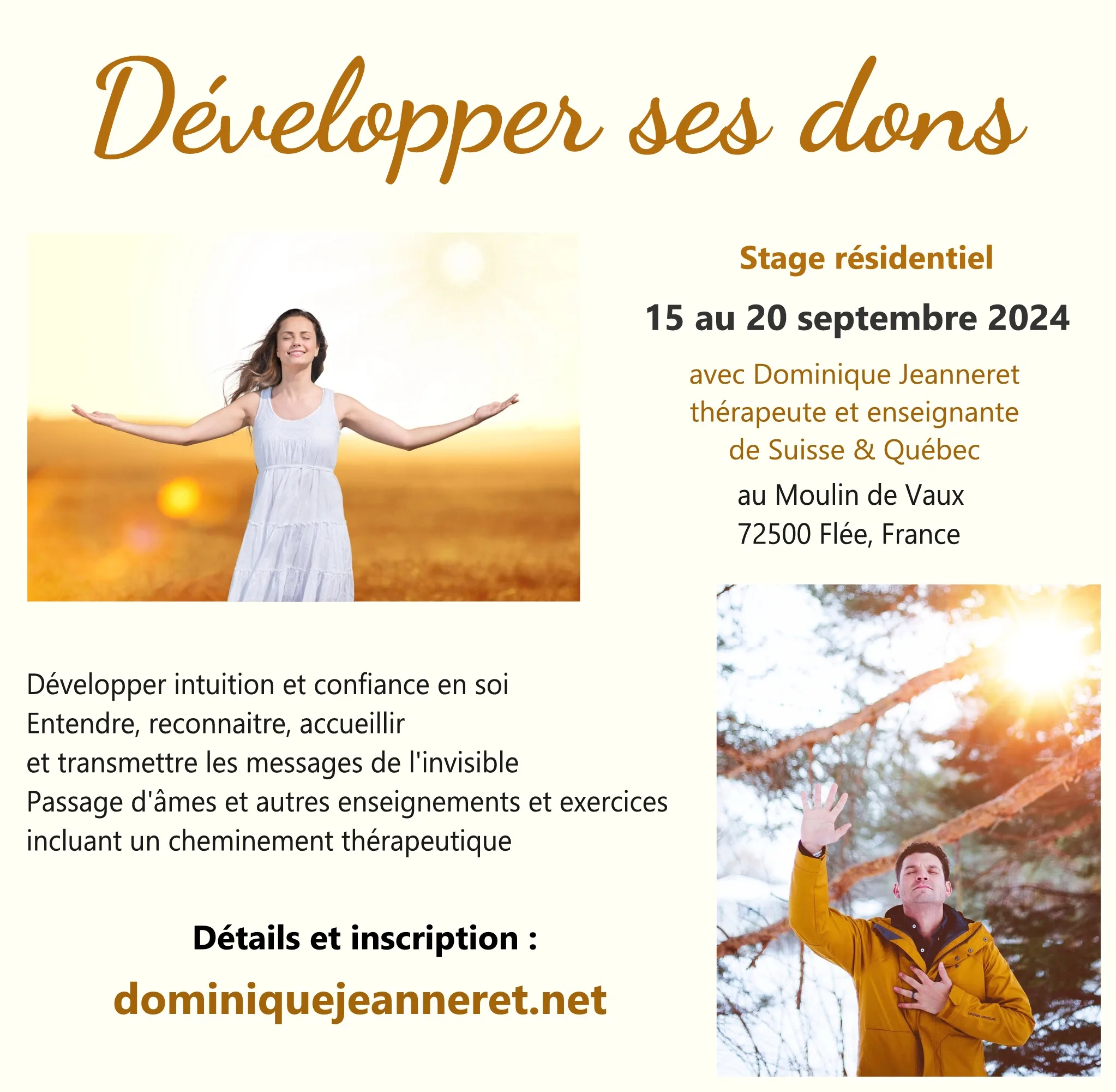 15 au 20 septembre 2024 près du Mans : Stage « Découvrir et Développer ses Dons » avec Dominique Jeanneret du Québec